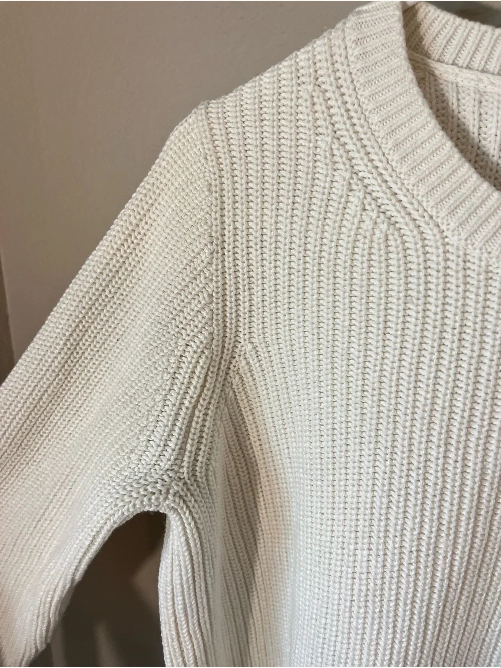 J.Crew M Ivory Cotton Cashmere Ribbed Crewneck Sweater Quiet Luxury Fall Winter